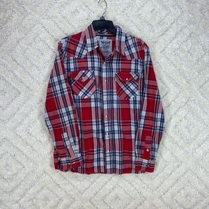 levi strauss long sleeve button up mens size medium plaid pearl buttons